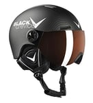 BLACK CREVICE Kids Ski Helmet Leogang I Casque de ski avec visière style pilote différentes couleurs I Casque de snowboard pour garçons & filles I Casque de ski respirant I Taille réglable (48-52, Noir Carbone mat/Blanc)