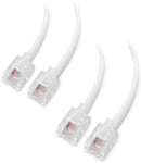 Pack de 2 Câble téléphonique de 2m (cable RJ11 vers RJ11) pour téléphone, Internet DSL, ADSL, modem en Blanc - 2m