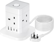 8-In-1 Smart Tower Extension Lead Socket with SWITCH |2 USB C|2 USB A|13A 250W