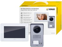 VIMAR K40910 Kit portier-Vidéo pour Pose en Saillie comprenant: poste vidéo de couleur LCD 7in mains libres avec clavier capacitif, Platine Audio/Vidéo avec 1 Bouton et Cadre Parapluie, Alimentation