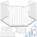 KIDUKU® Barrière de sécurité enfant - GRANDE VERSION 420 cm | Grille de protection métal - pliable | avec porte inclus | 7 éléments - Pré-assemblé