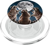 Raccoon | 3 Racoons Howling At Moon Funny Weird Full Moon PopSockets PopGrip for MagSafe