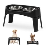 Iris Ohyama Raised Dog Bowl with Removable Stand, L29 x W57 x H31cm, 2 Stainless Steel Bowls, Black, Elevated, Feeding Station, For Small, Medium Dogs, Water, Slow Feeder, Foldable, PEF-L