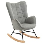 MEUBLE COSY Fauteuil à Bascule Allaitement Scandinave Chaise Loisir et Repos en Tissu avec Pieds en E' Bois Métal pour Salon, Chambre, Massif, Gris, 66x84x97cm