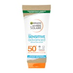 Garnier Ambre Solaire SPF 50+ Sensitive Advanced Sun Cream, For Sensitive Skin, Water Resistant & Non-Greasy Sunscreen, SPF 50 UVA & UVB Protection, Approved by Cruelty Free International, 175ml