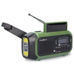 Nödradio | Portabel design | DAB+ / FM | Batteridriven / Handvev / Solar Powered / USB ström | Väckarklocka | Grön / Svart