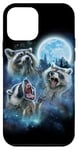 Coque pour iPhone 12 mini Cosmic Raccoon Trio hurlant sous la galaxie glacée au clair de lune