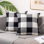 ORANIFUL Housse de Coussin Carreaux 60x60 Lot de 2 Carré Decoratif Lin Taie Oreiller pour Canapé Chambre Salon Divan (Noir & Blanc)