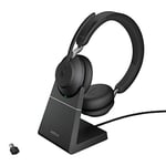 Jabra Evolve2 65 Wireless PC Headset with Charging Stand – Noise Cancelling Microsoft Teams Certified Stereo Headphones With Long-Lasting Battery – USB-C Bluetooth Adapter – Black