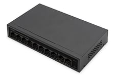 DIGITUS Commutateur réseau 10 ports Fast Ethernet PoE - non administré - 8x RJ45 ports PoE - 2x RJ45 liaison montante - 60W budget PoE - mode CCTV - 10/100 Mbps - noir