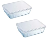 Pyrex Dish with Plastic Lid - Rectangular 1.5L Cook & freeze Container 2pcs set