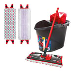 Vileda Ultramax Floor Mop Complete Set, Sensitive Cover Including 2 Replacement Covers and Bucket with Power Press, Mop with Handle, for Sensitive Floors, Handle Length 75-130 cm, Eco Packaging