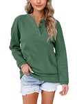 Aokosor Womens Sweatshirt Ladies Long Sleeve Tops with Button Jumpers Plain Jumpers Green Size 10-12