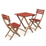 Table de jardin bistrot en bois 60x60cm - Barcelona Bois / Terracotta -  pliante bicolore carrée en acacia avec 2 chaises pliables