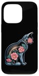 Coque pour iPhone 13 Pro Cyber Cat futuriste avec lueur florale