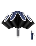 XIXVON Parapluie Pro (10 Baleines, Bleu) | Parapluie Inversé, Protection UV 50+ à 99%, Bande De SéCurité RéFléChissante, RéSistant Au Vent, Portable, Automatique, Pliant