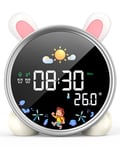 LEMNOI Reveil Enfant Réveil Educatif Jour Nuit 5 Couleurs Reveil Digital Lumineux LED Lampe de Chevet Tactile Enfant avec Musique,Double Alarme,Température,Fonction Snooze (Lapin)