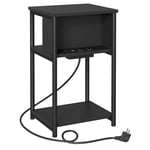 VASAGLE Table d'Appoint, Petite Table de Chevet avec Multiprise, Fin, 2 Prises CA, 2 Ports USB, 30 x 34 x 58 cm, pour Salon, Chambre, Noir LET375B02