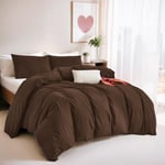 Menkala Housse de Couette 240 x 260 Parure de Lit Adulte 2 Personnes Sommier en Microfibre Chocolat Linge de lit Semblable au Coton au Toucher avec 2 Taies d'oreiller 65x65 et Fermeture Éclair