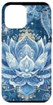 Coque pour iPhone 12 Pro Max Bleu Vintage Paisley Fleur de Lotus Céleste Elements