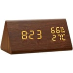 Aiducho - Réveil En Bois, Réveil Numérique Led En Bois,Horloge De Bureau Numérique En Bois Avec, Temps Et Température, Contrôle Sonore, Et Luminosité