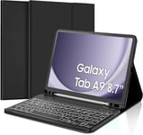 Coque Clavier Pour Samsung Galaxy Tab A9 8.7"" 2023, Etui Clavier Pour Galaxy Tab A9 8.7"", Azerty Clavier Détachable Rétro-Éclairé Pour Samsung Galaxy Tab A9, Noir