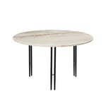 Gubi - IOI Coffee Table - Round, Ø70 Top Rippled Beige, Base Black Semi Matt Base / Brass Sphere - Småbord och sidobord utomhus - GamFratesi - Beige,Svart - Metall/Sten