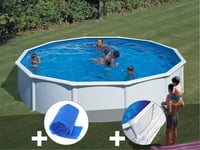 Kit piscine acier blanc Gré Fidji ronde 5,70 x 1,22 m + Bâche à bulles + Tapis de sol