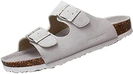 Femmes Hommes Slip Cover Liège Semelle Sandales Plates Réglables Mules et Sabots Pantoufles Boucle Antidérapante Casual Peep Toe Suede Summer（Blanc,40/41 EU,41 Taille de la Marque