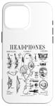 Coque pour iPhone 16 Pro Max Casque audio vintage breveté DJ Gamer Podcaster Musique