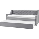 Lit Gigogne 90 x 200 cm Rembourré en Velours Gris et Capitonné au Style Glamour Idéal pour Enfant Chambre à Coucher ou Chambre d'Adolescent Beliani