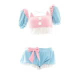 Lolita Cute Sleepwear Puffärmar Tube Top och Shorts Underkläder Set Anime Cosplay för kattöron Pyjamas Temptation Linge