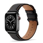 Tasikar Compatible pour Bracelet Apple Watch 42mm (Séries 10) 41mm 40mm 38mm Cuir Véritable Bracelet Remplacement Compatible avec Apple Watch SE Séries 10/9/8/7/6/5/4/3/2/1, Noir