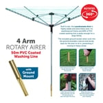 50M Rotary Airer With 4 Arms Outdoor Garden folding Rotary Washing Line Clothes