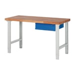 Établi série BK 650 l.1500xP700xH790-1140 mm hêtre massif gris clair, RAL 7035 bleu gent.,RAL 5010 1 tiroir PROMAT