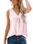 Zeagoo Débardeur Femme Chic et Élégant Satin Camisole avec col en V sans Manche décontracté Basique Blouse Été Tops Rose S