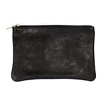 Les Cléias Pochette zippée L en Cuir Vachette irisé, H13 x L21 cm, Noir