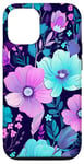 iPhone 13 Purple Flowers Design Teal Blue Floral Cute Garden Case