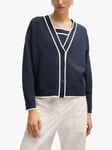 HUGO BOSS Flodina Contrast Edge Cardigan, Dark Blue/White