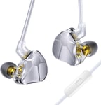 Ccz Bc04 Hifi Iem In Ear Monitor, Ecouteur Gaming Intra-Auriculaires Ecouteurs Filaire Pour Chanteurs, 1Ba 1Dd ¿¿couteurs Filaires De Jeu L¿¿gers, 2Pin-Z D¿¿tachable Cable(Argent,Avec Micro)