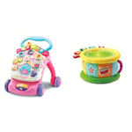 VTech - Super Trotteur Parlant Rose, Trotteur Bébé Pliable, Tableau & Tambour Lumi Magique - Jouet Musical Bébé/de 6 Mois à 3 Ans – Version FR