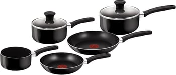 Tefal DELIGHT 5 Pcs Non-Stick Thermo Milkpan Saucepan Frypan Cookware Set, BLACK