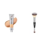 Lot de IT Cosmetics, Crème CC+ Anti-Âge Your Skin But Better, Haute Couvrance, Waterproof, Fini Naturel, 32 ml, Teinte : Neutral Medium + IT Cosmetics, Heavenly Luxe #7, Pinceau Double Embout