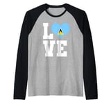 Love Saint Lucia Pride St. Lucian Flag Heart Raglan Baseball Tee