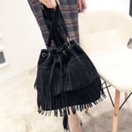 Retro Faux Suede Fringe Tassels Väska Dam Messenger Bag Ny Handväska Black