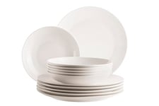 MÄSER 934106 Série Belmira Service de table classique pour 6 personnes, 12 pièces avec assiettes plates et creuses, intemporel, élégant, en porcelaine, blanc