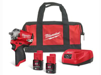 Milwaukee M12FIW38-202B 12V 2x2Ah 38 Brushless Stubby Impact Wrench Kit