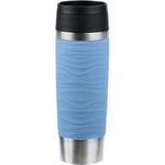 Emsa N20226 Travel Mug Wave Gobelet isotherme, 0,5 l, bouchon à vis confortable, acier inoxydable, 6 h chaud et froid 12 h, 100% étanche, passe au lave-vaisselle, ouverture à 360 °, bleu pastel