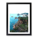 View Of The Coasta Brava In Spain Painting Modern Framed Wall Art Print, Ready to Hang Picture for Living Room Bedroom Home Office Décor, Black A4 (34 x 25 cm)