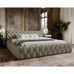 Lit double 180x200 Vigo - Lit Chesterfield avec Tiroir de Lit - Style Glamour - Lit design - Gris clair (Amor Velvet 4318) - Gris clair